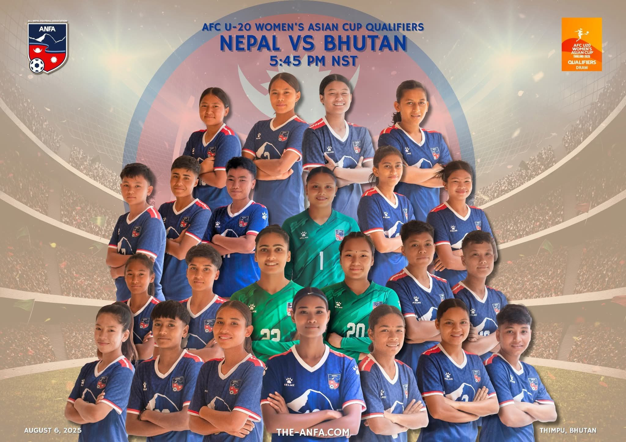 यू–२० महिला एसियन कप छनोट, नेपालले आज भुटानसँग खेल्दै